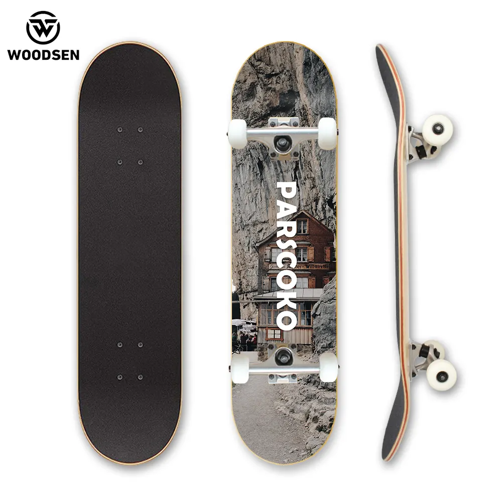 WOODSEN precio barato personalizado 7 capas de arce de madera patineta completa monopatín para principiantes adolescentes adultos