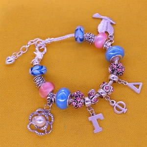 Braccialetti con Ciondoli a Lettere Greche, <span class=keywords><strong>Perle</strong></span> e Fiori, per Confraternite Gamma Phi Delta - Product Image 3