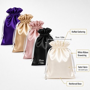 Sac cadeau personnalisé en satin avec cordon de serrage, 5 couleurs, pochette à bijoux pour mariage, logo OEM, emballage de luxe, sac de rangement pour extensions de cheveux, fabrication en usine - Product Image 2
