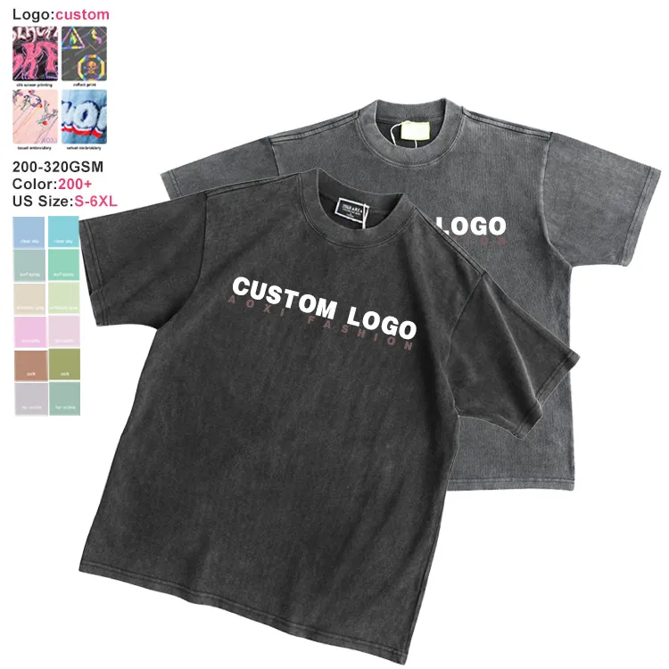 Logo personalizzato Unisex stampa diretta pesante vestibilità rilassata 100% cotone T-Shirt da palestra Vintage maglietta lavaggio acido neve oversize
