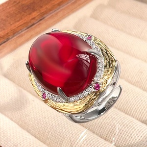 Fashion Eco-friendly Copper Retro Pendant <b>Earrings</b> Rings Set 15*20/10*12mm Large Red Zircon Jewelry Sets for Statement Style - Product Image 4