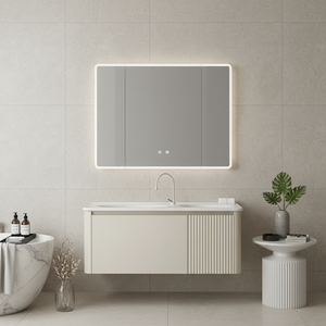 <span class=keywords><strong>Meuble</strong></span>-lavabo haut de gamme en bois massif multicouche de style italien avec porte cannelée, miroir LED intelligent et armoire murale intégrée - Product Image 1