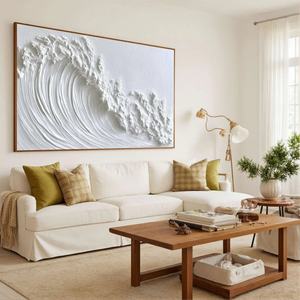 Pintura al Óleo Acrílica de Paisaje Marino con Textura Blanca, Pintura Abstracta Original Hecha a Mano, Arte de Pared Enmarcado en Lienzo para Decoración del Hogar - Product Image 2