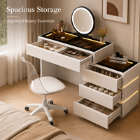 Ensemble de coiffeuse moderne avec miroir éclairé à intensité réglable et armoire de rangement réversible pour chambre et salle de bain