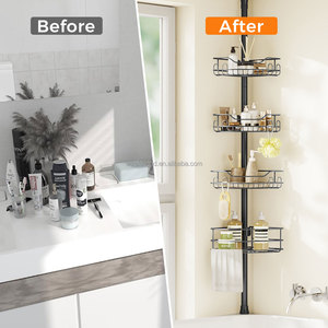 WIREKING Adjustable Floor Standing <strong>Bath</strong> Rack Holder Corner Shower Caddy Tension Pole 4-Tier Rustproof Bathroom Organizer <strong>Shelves</strong> - Product Image 6