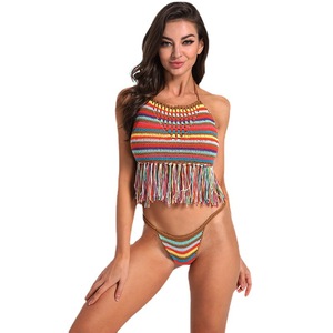 Ensemble <span class=keywords><strong>de</strong></span> bikini en crochet ajouré fait main pour femme, style bohème, maillot <span class=keywords><strong>de</strong></span> <span class=keywords><strong>bain</strong></span> <span class=keywords><strong>de</strong></span> plage pour les vacances d'été, tenue <span class=keywords><strong>de</strong></span> piscine pour femme - Product Image 1