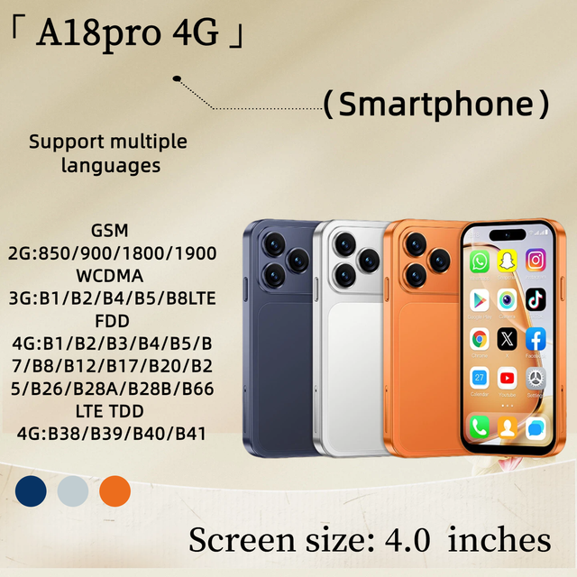 Cross-border New Model A18pro 4G CDMA LTE HD Mini Smart Phone 4.0-inch Touch Screen Dual SIM Android 12 2+16GB 2000mAh Student
