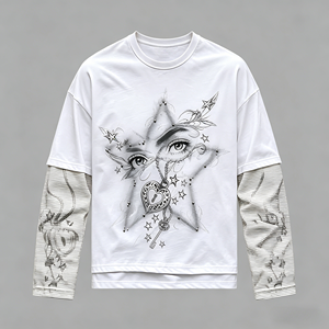 T-shirt surdimensionné personnalisé pour homme, imprimé avec des strass, style streetwear hip-hop, manches longues, t-shirt en tricot gaufré pour homme - Product Image 1