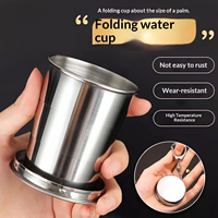 Mug de camping en acier inoxydable 304, tasse pliable, portable, pour les voyages en plein air, démontable, pliable, avec porte-clés