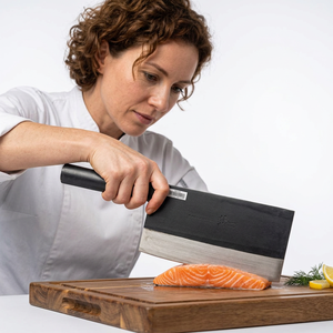 Couteau de cuisine robuste JAYA MATA, 8 pouces, lame SK5 de 13 mm d'épaisseur, acier à ressort forgé, manche en fonte, finition brossée - Product Image 1