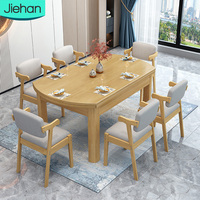 Ensemble de meubles de salle à manger avec 6 chaises, vitrine en bois massif, table à manger en bois de luxe clair, vente en gros