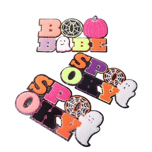 Gros grand Girly Halloween lettre patchs Big Boo Babe coloré fer sur Chenille citrouille fantôme effrayant Patch pour <span class=keywords><strong>les</strong></span> femmes - Product Image 1