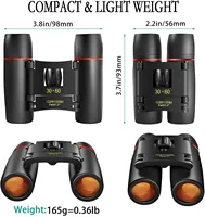 Binoculares Compactos 30x60, Mini Telescopio Binocular Plegable de Bolsillo para Observación de Aves, Viajes y Senderismo, con Bolsa de Transporte y Cordón