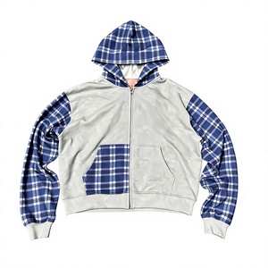 Sweat-shirt à capuche pour homme, patchwork à carreaux, coupe classique, tricot en coton décontracté, vêtements d'automne - Product Image 1