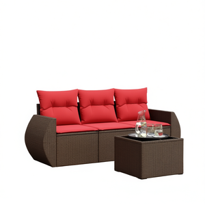 Ensemble de canapés de patio en polyrotin brun moderne avec coussins, mobilier d'extérieur pour 3 personnes, design contemporain - Product Image 1