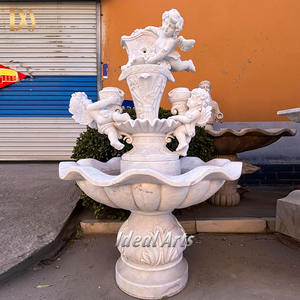 Outdoor Decor Hand Carved White Marble <strong>Cherub</strong> Garden <strong>Fountain</strong> for Sale - Product Image 3