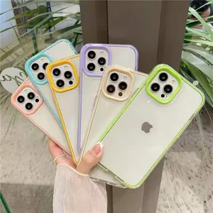 Casing Ponsel Bumper TPU + TPE, Casing Ponsel Tahan Guncangan Tepi Warna-warni Cetak UV Hitam Putih untuk Iphone 12