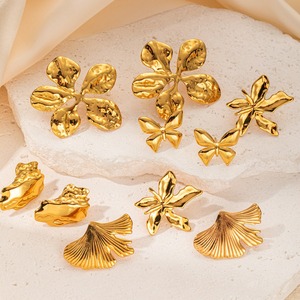 Pendientes de Acero Inoxidable 316L Retro EH155, Chapados en Oro de 18K, con Texturas Variadas, Hipoalergénicos, Resistentes al Deslustre, para Mujer - Product Image 2