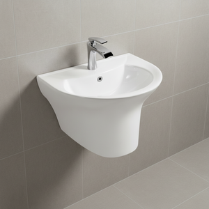 Lavabos <span class=keywords><strong>de</strong></span> Baño <span class=keywords><strong>de</strong></span> Cerámica <span class=keywords><strong>de</strong></span> Estilo Moderno, Lavabo Irregular Suspendido en la Pared con Desagüe, Montaje <span class=keywords><strong>de</strong></span> Grifo <span class=keywords><strong>de</strong></span> un Solo Orificio, para Hotel o Villa - Product Image 1