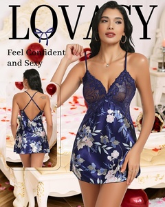 Lovasy ODM 中国女式性感娃娃装内衣短款缎面睡裙可调节细肩带内衣 V 领蕾丝 7 天 - Product Image 2