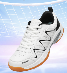 Chaussures de badminton blanches légères et rembourrées, baskets athlétiques respirantes antidérapantes à lacets pour hommes et femmes - Product Image 6