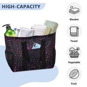 <b>Extra</b> <b>Large</b> Black Leopard <b>Print</b> Patterns Customs logo Mesh Pocket Wash Tote Beach Bag - Product Image 5