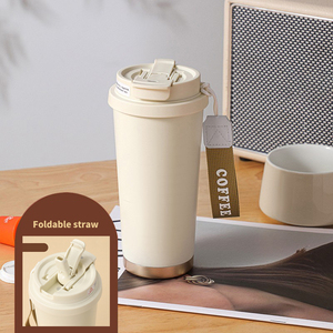 Elegant Stainless Steel Travel Tumbler 500ml Custom Logo Insulated Coffee Cup for Lady <b>with</b> Handle <b>Straw</b> Home Office Use - Product Image 5