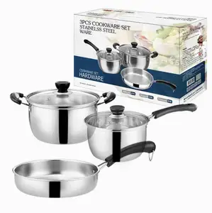 For Sale 3pcs Stainless Steel Cooking Pot Set Wholesale Iron Cooking Pots And Pans Set Nonstick Induction Cookware Sets