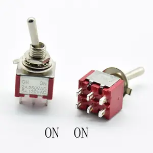 Saklar Toggle merah MTS-202 Mini pada/pada gerendel 2A 250VAC / 5A 120VAC 6 pin dengan Terminal Solder tahan air