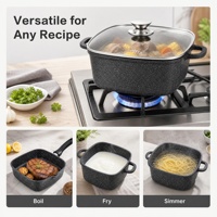 Set Panci dan Wajan Masak Anti Lengket 7 Buah dari Aluminium Die-Cast untuk Kompor Induksi dan Gas, Set Peralatan Masak Anti Lengket untuk Dapur