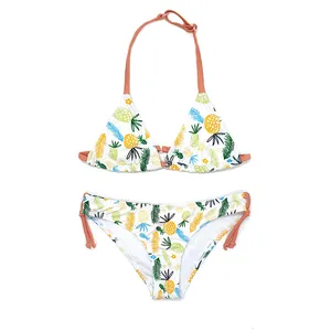 Vacations Beach Wear Fruit Print Sliding Fruit Sling String Bikini Kids Swimsuit Triangle Girl Child Halter Micro Bikini