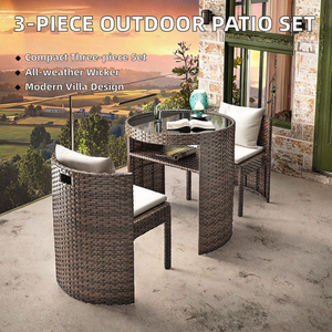 Lovezone Modern All Weather Wicker <b>Rattan</b> Villa Garden <b>Dining</b> Chairs Tempered Glass Top <b>Table</b> 3-Piece Outdoor Patio Set - Product Image 2