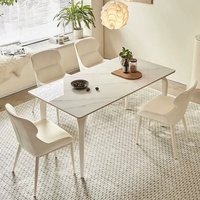 Zayshine Table rectangulaire en bois massif blanc de luxe de style nordique avec pieds de table en bois massif et plateau en pierre frittée marbrée, mobilier de restaurant