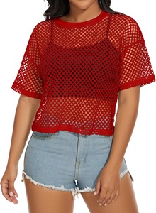 Personalizza la Tua Etichetta: Top a Rete <span class=keywords><strong>Trasparente</strong></span> da <span class=keywords><strong>Donna</strong></span>, Maglietta Copricostume, Camicetta <span class=keywords><strong>Trasparente</strong></span>, Top Sexy, T-shirt Corta per Donne - Product Image 4