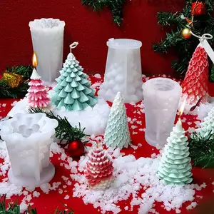 3D الإبداعية ، سانتا كلوز ثلج ، شجرة عيد الميلاد شمعة قالب سيليكون لصنع الشموع