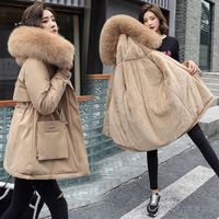 Parka à capuche épaisse en velours pour femmes, coupe slim avec grand col en fourrure, vêtements d'extérieur pour l'automne et l'hiver