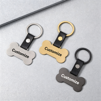 Porte-clés en cuir en forme d'os Ywyougang, étiquette d'identification pour animaux de compagnie gravée sur mesure, porte-clés en acier inoxydable pour animaux de compagnie, cadeau pour les amoureux des animaux
