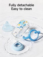 Botol Susu Bayi dengan Pegangan, Dot Silikon Anti Kolik Bebas BPA, Motif Hewan, 0-12 Bulan, Aliran Lambat, PP Mulut Lebar, Grosir