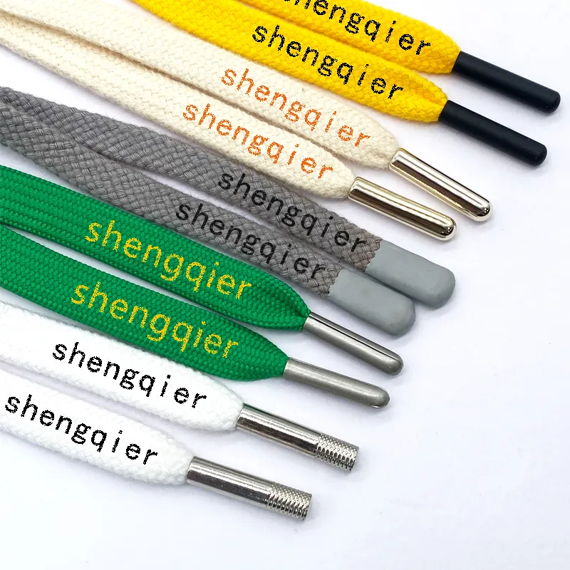 Pabrik kustom kualitas tinggi logo logam tips polyester hoodie tali kolor untuk sweatpants desain tali untuk pakaian