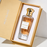 Flacon pulvérisateur de parfum de luxe transparent en gros, 50 ml, 75 ml, vide, en verre noir avec capuchon en alliage de zinc et boîte
