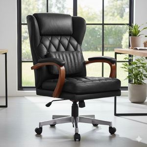 Fauteuil de direction pivotant en cuir vintage avec accoudoirs articulés, 2 vérins à gaz, réglage ergonomique, siège chauffant intégré et massage - Product Image 2