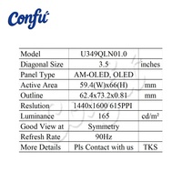 Écran AMOLED CONFU 3,5 pouces 1440*1600 haute résolution PPI, panneau de moniteur carré, module de soins oculaires médical, connecteur d'affichage VR