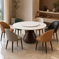 Table à manger moderne rotative en bois de luxe, écologique, avec plateau en pierre ultra-cristalline blanche et base en acier inoxydable, style rétro pour appartement et hôtel