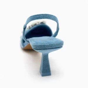 Nuove donne <span class=keywords><strong>blu</strong></span> <span class=keywords><strong>Navy</strong></span> Denim Slingback tacchi alti <span class=keywords><strong>sandali</strong></span> Design a punta fibbia decorazione leggera traspirante per la primavera - Product Image 4