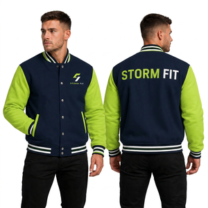Chaqueta Varsity Unisex Personalizada, Verde Marino, Lana y Cuero, Anti-UV, Resistente al Viento, Estilo Preppy, Corte Regular, Ropa de Invierno - Product Image 1