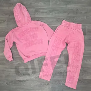 Ensemble sweat-shirt à capuche et pantalon de survêtement pour femmes personnalisé délavé à l'acide avec patch brodé en détresse