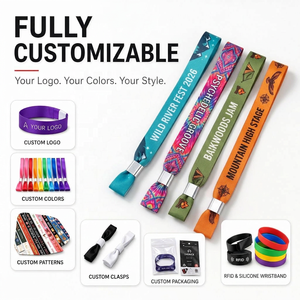 Bracelet en tissu polyester personnalisé avec logo imprimé pour événements, festivals et concerts, avec clip en plastique – Vente en gros - Product Image 3