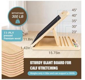 Planche inclinée personnalisée pour étirement des mollets, planche d'étirement des mollets en <span class=keywords><strong>bois</strong></span> réglable avec sangle et poster d'entraînement, capacité de 300 lb - Product Image 5