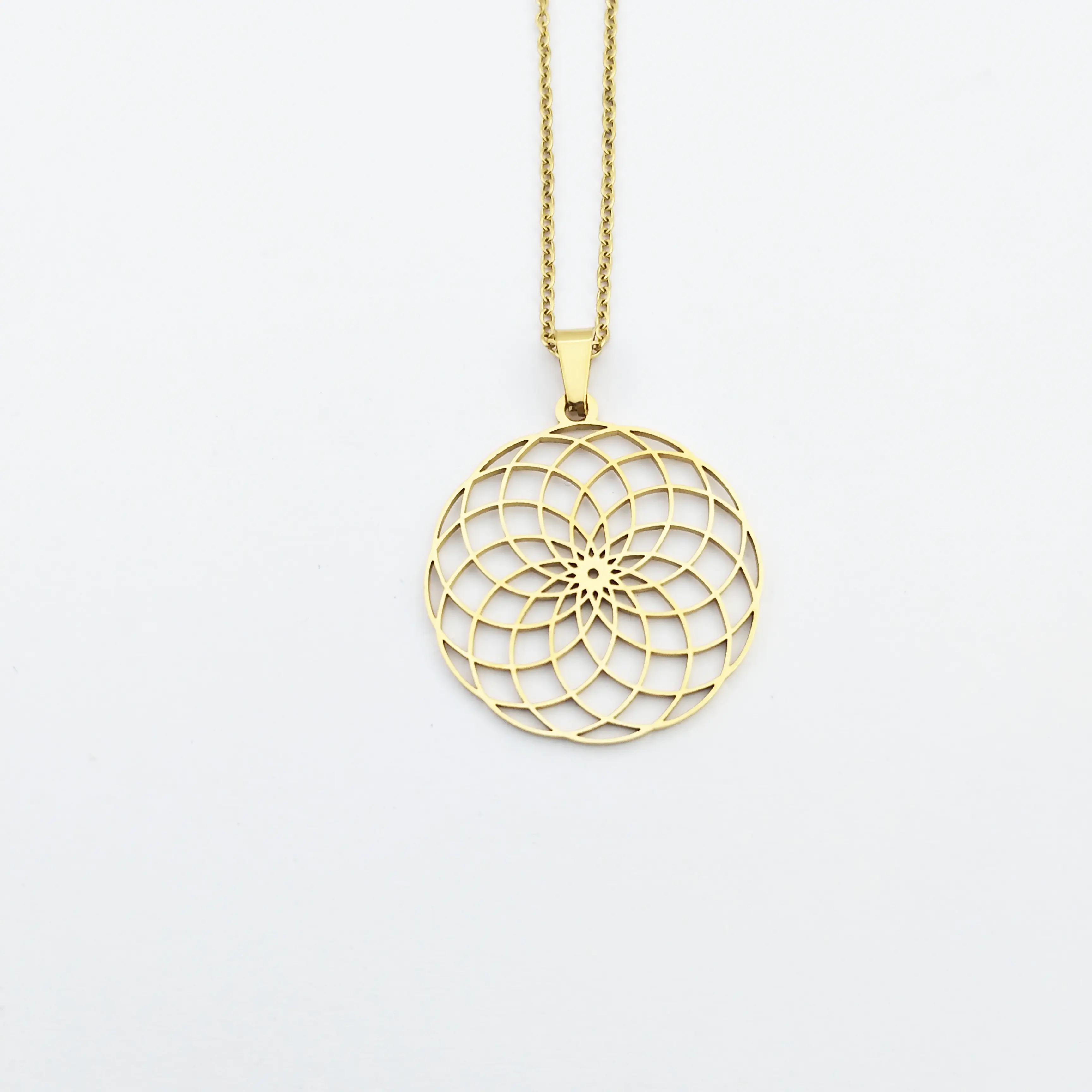 18k gold lotus flower pendant necklace round disc flat cable chain charms para collar tendencia necklace from muse factory