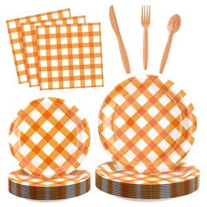 Hot Selling Cartoon Colorful Lace Disposable Paper Plates Checkered <b>Striped</b> Tableware Set Party Supplies Decorations High - Product Image 2